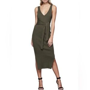 Good American Rib Knit Tie Waist Midi Dress In Sage Green Women’s Size 2 Party